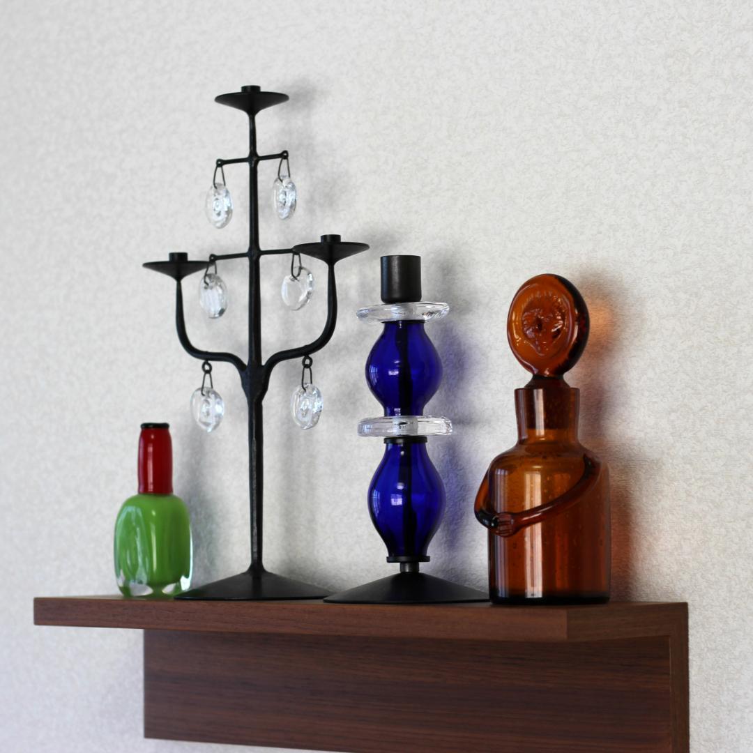 【美品・刻印】エリックホグラン　キャンドルスタンド オニオン型2段　ブルー 01