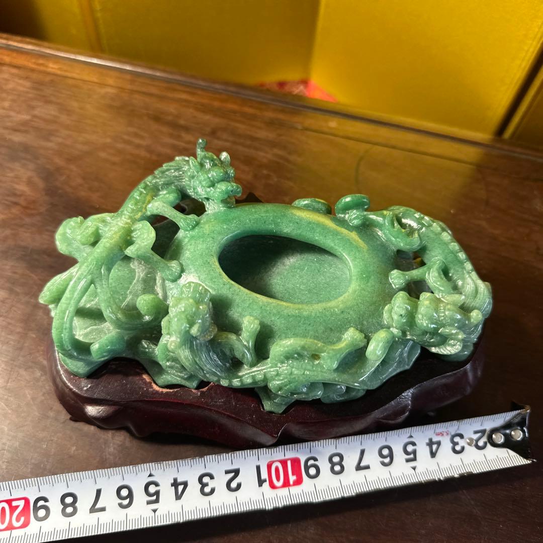翡翠，置物，文房具，彫刻 ，木製台座付き