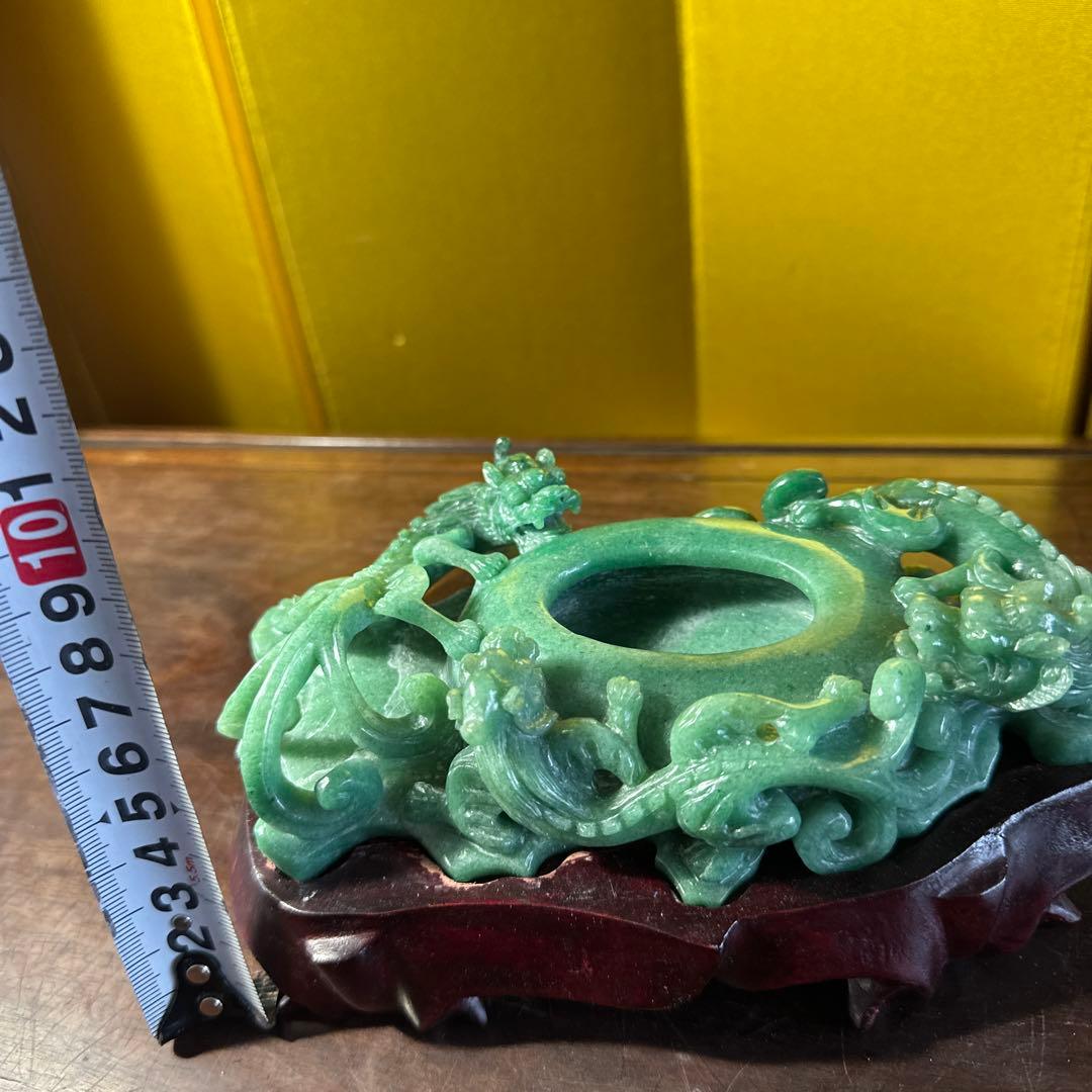 翡翠，置物，文房具，彫刻 ，木製台座付き