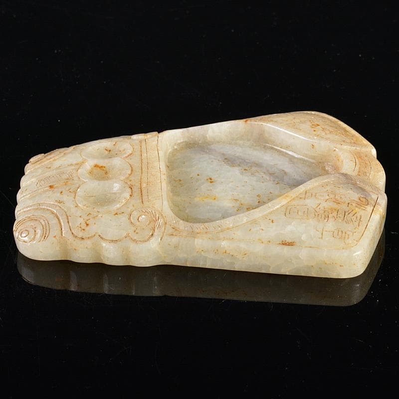 中国　玉石白玉彫刻　蝉　水孟　置物　紙鎮　M　R5485