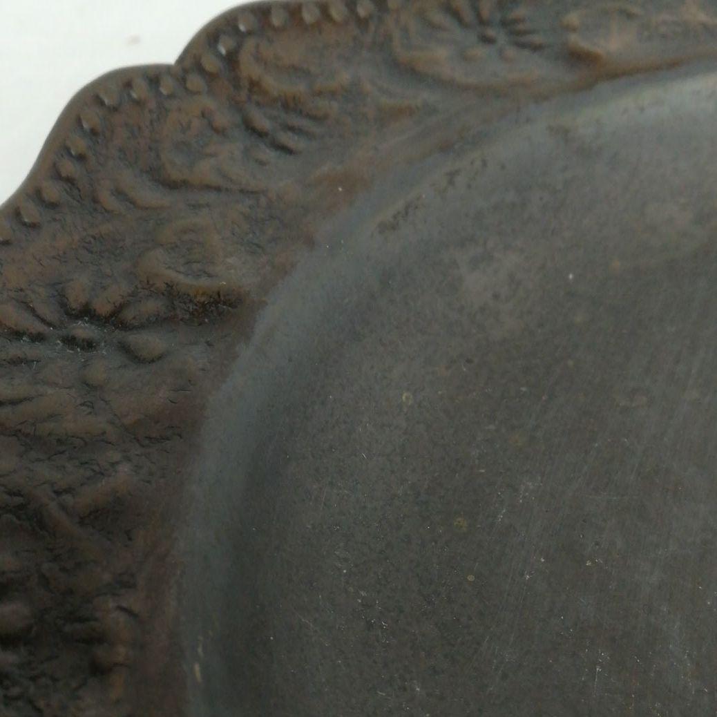 古い時代  ブロカント  銅  皿  花リム