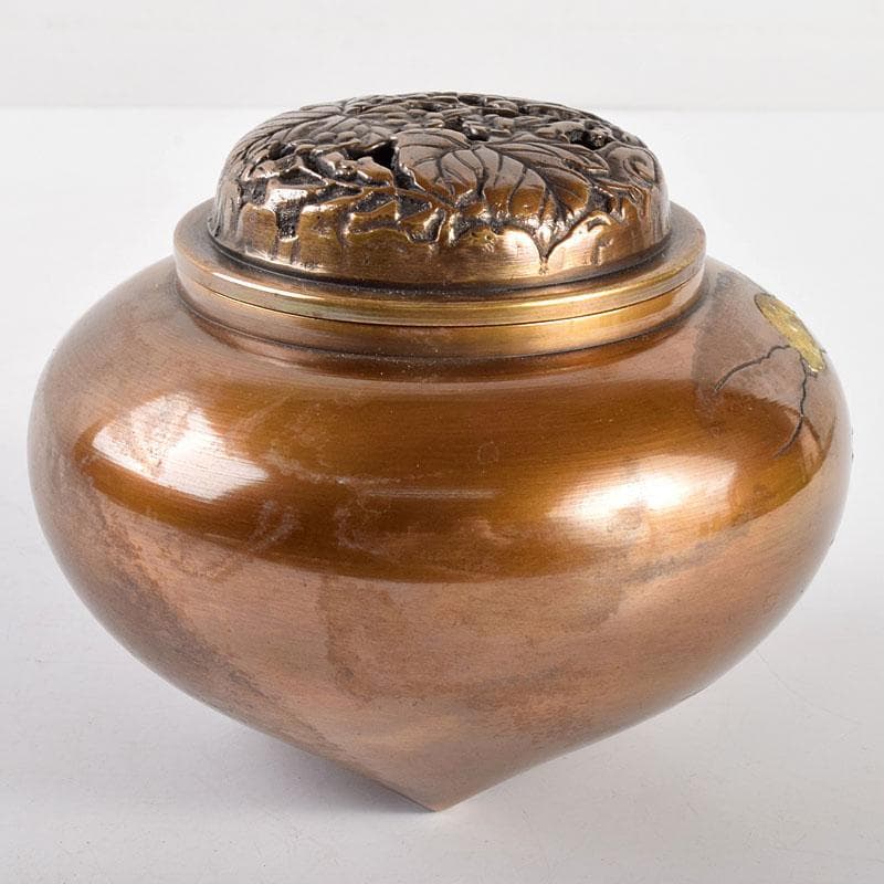 高岡銅器　旭峰造　鋳銅象嵌　松鳥文　香炉　M　R4886