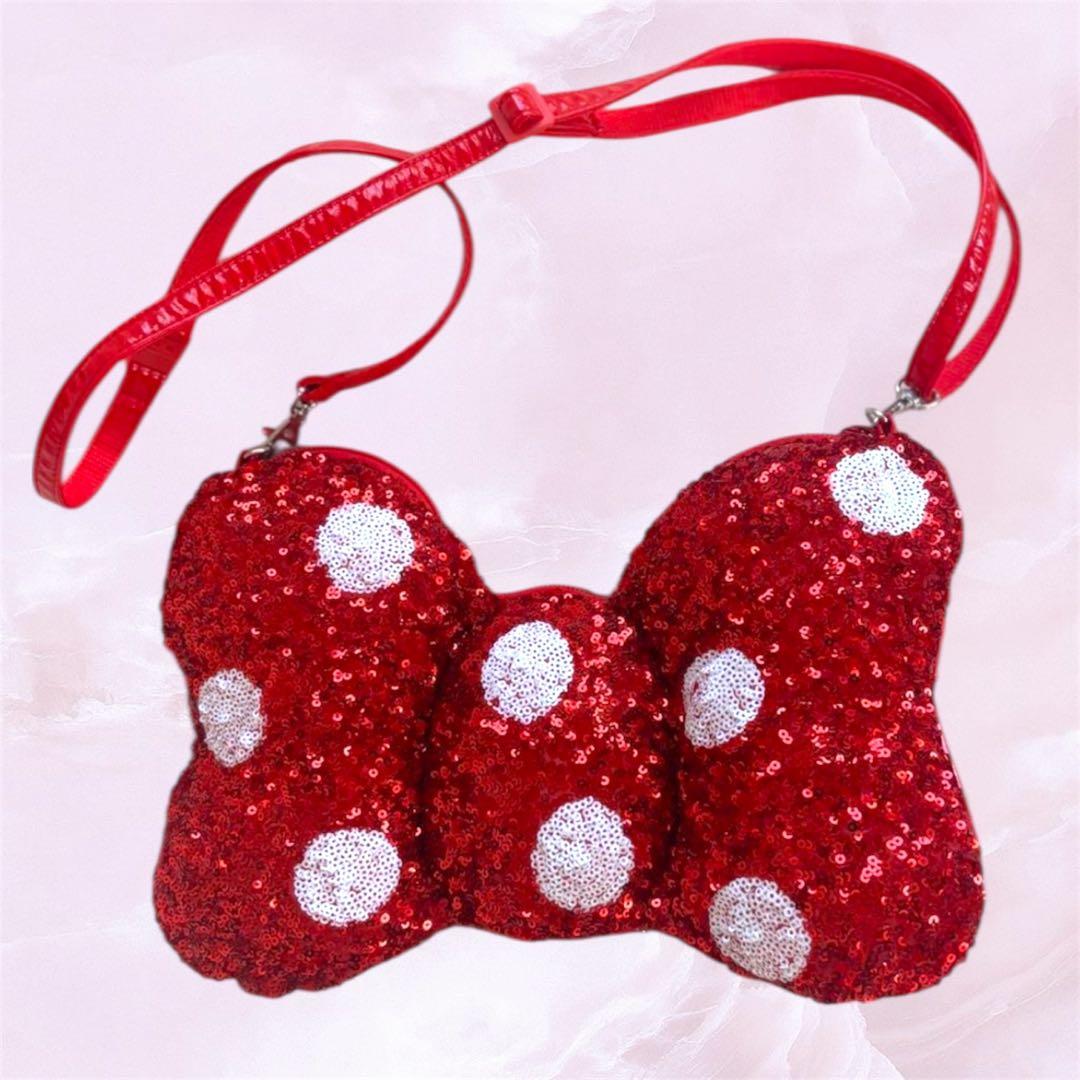 ミニー　ショルダーバッグ　スパンコール　リボン　水玉