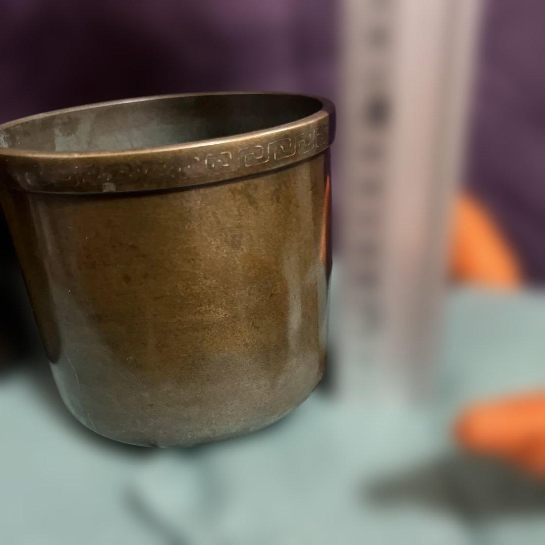 龍文堂　安之介造　銅　銀象嵌　火入　一対　箱入り　アンティーク　コレクション