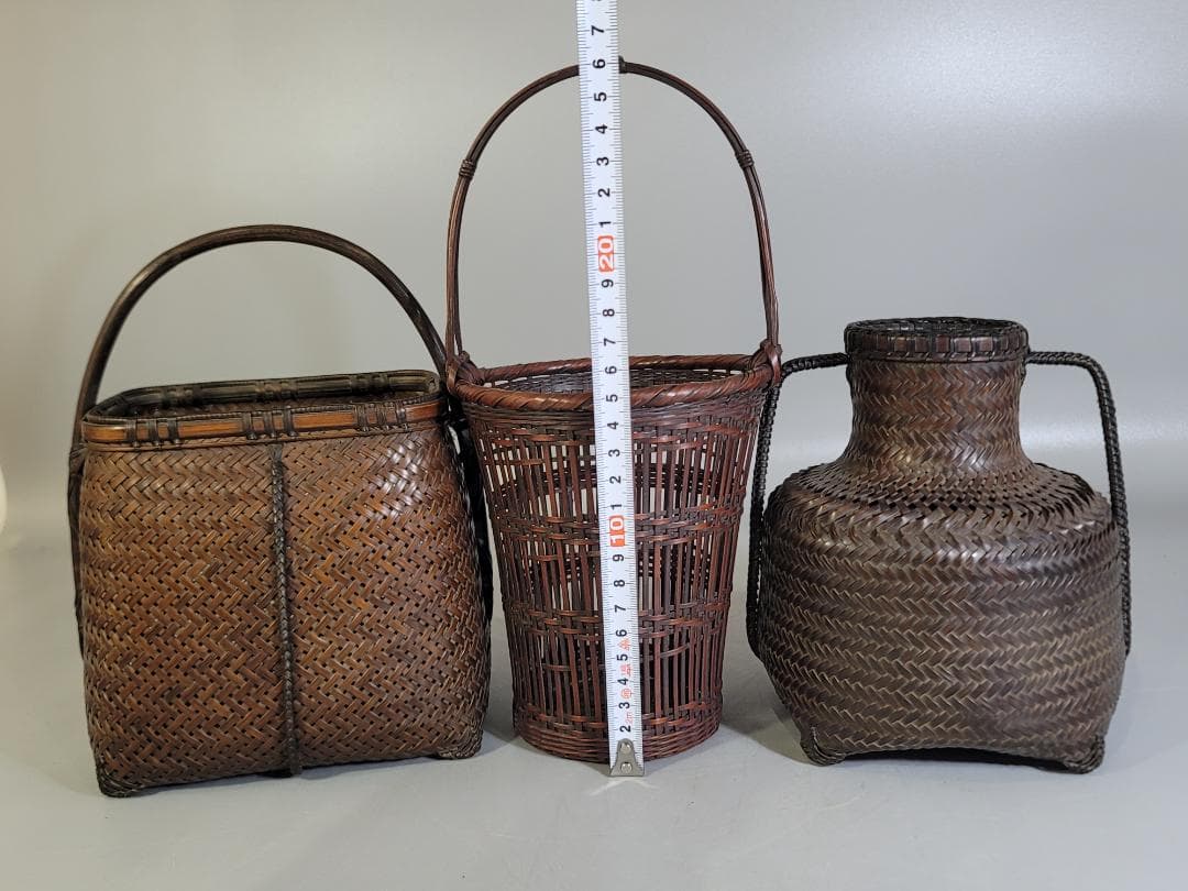 竹籠 在銘 花生 時代物 三点まとめて