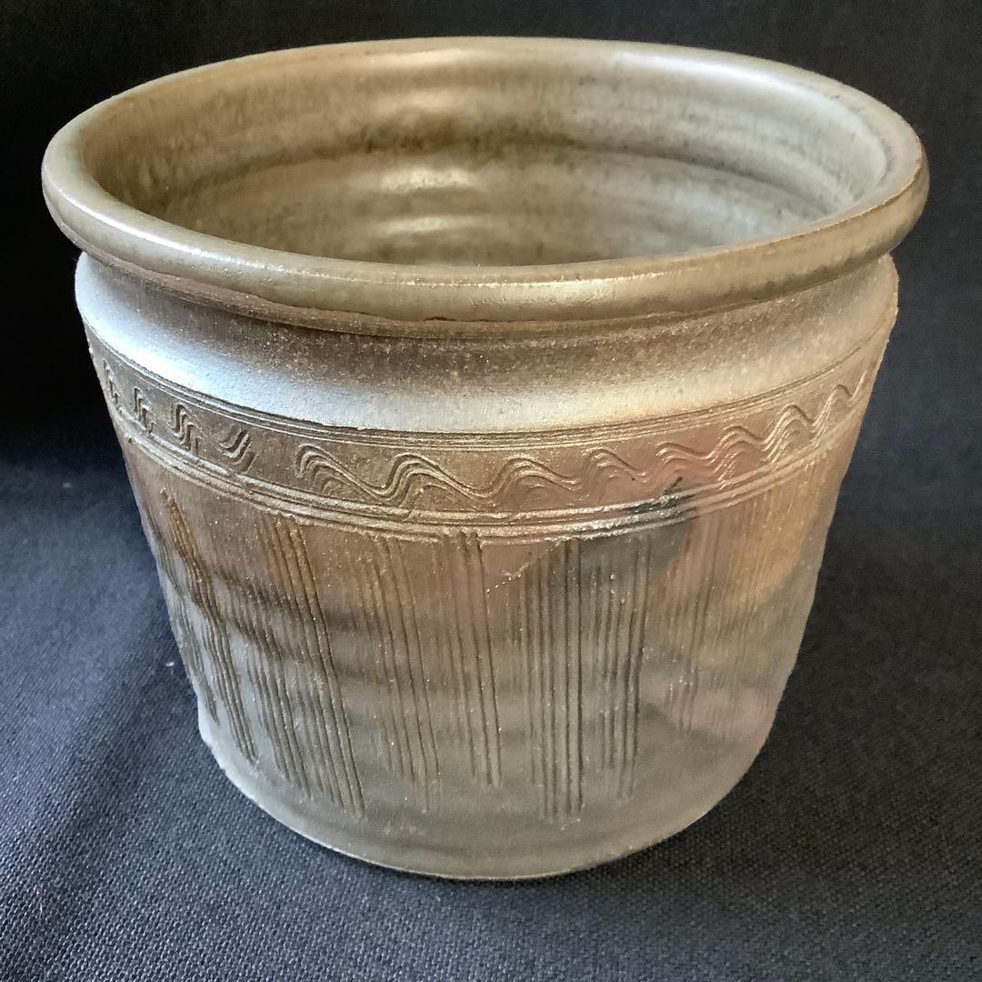 【茶道具】 丹波焼　杉原祥公作　建水　縄すだれ　共箱