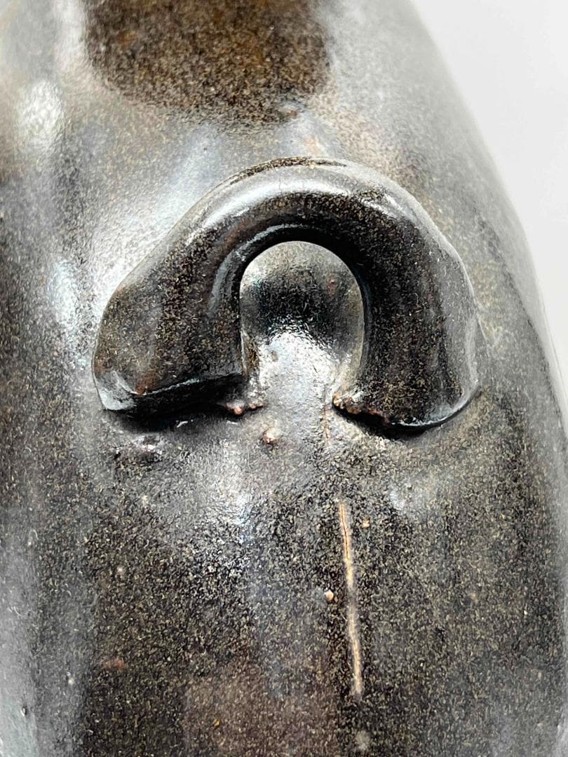 金～元時代 褐黑釉 木の葉文　大扁壺　花入　花瓶　茶道具(B-66)