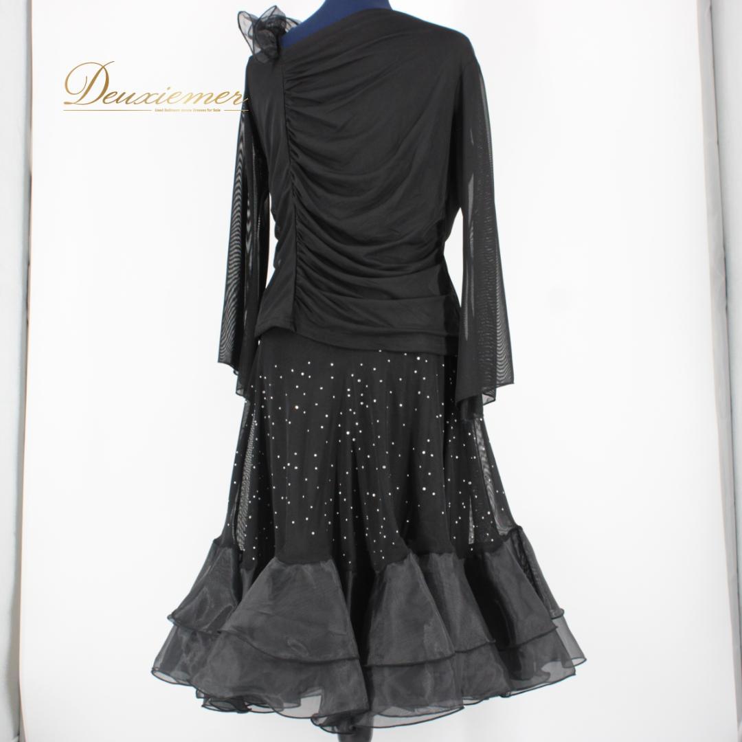 【美品 社交ダンス衣装】上下セット ICHIOKU 黒 ブラック ラインストーン