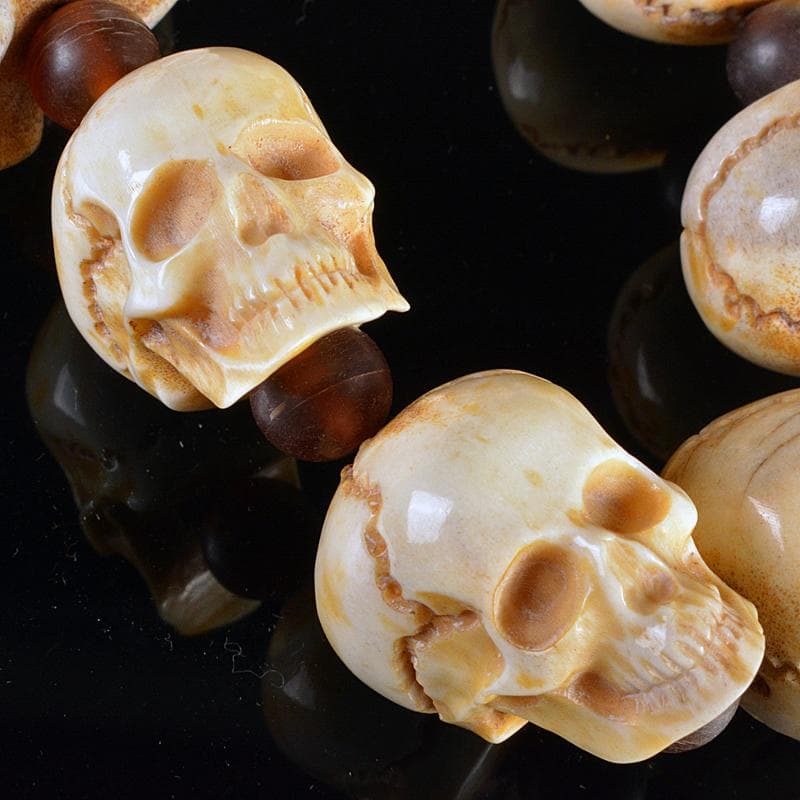 仏教美術　玉石獣骨彫刻　骸骨　数珠　念珠　G　R6151