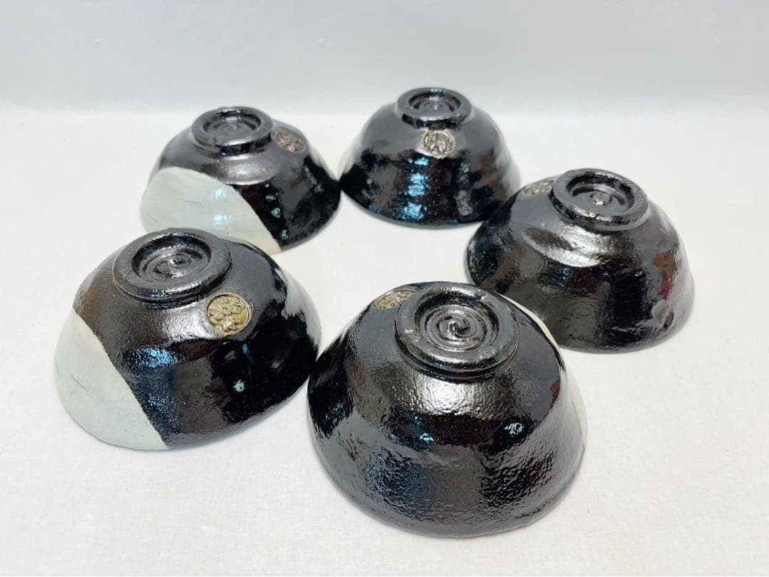 未使用 茶道具 松楽作 黒楽数茶碗 5客陶印 煎茶 茶器 茶事 茶席 茶会 紙箱