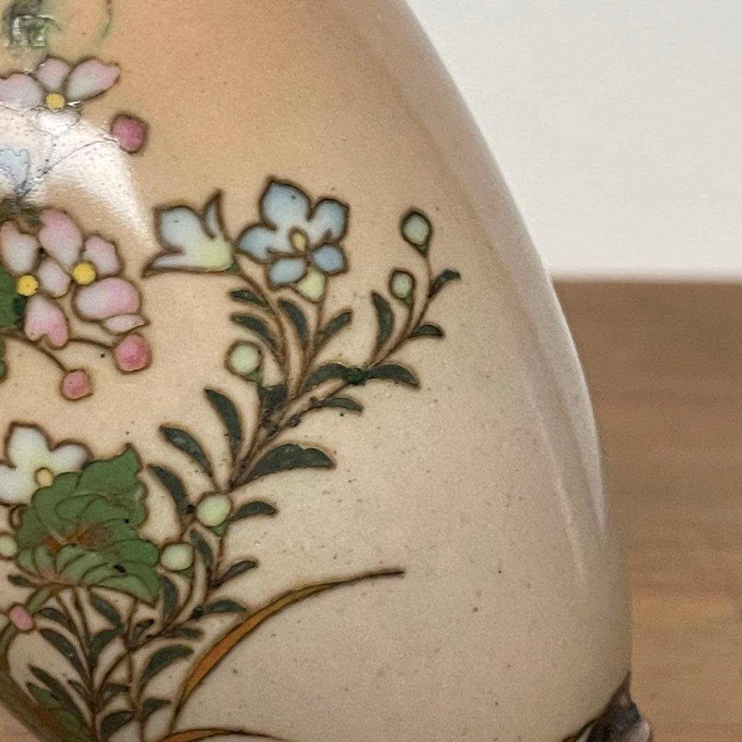 明治期　尾張　七宝　花文　銀線　植線　花瓶　小花瓶　小瓶　七宝焼　壷　花入