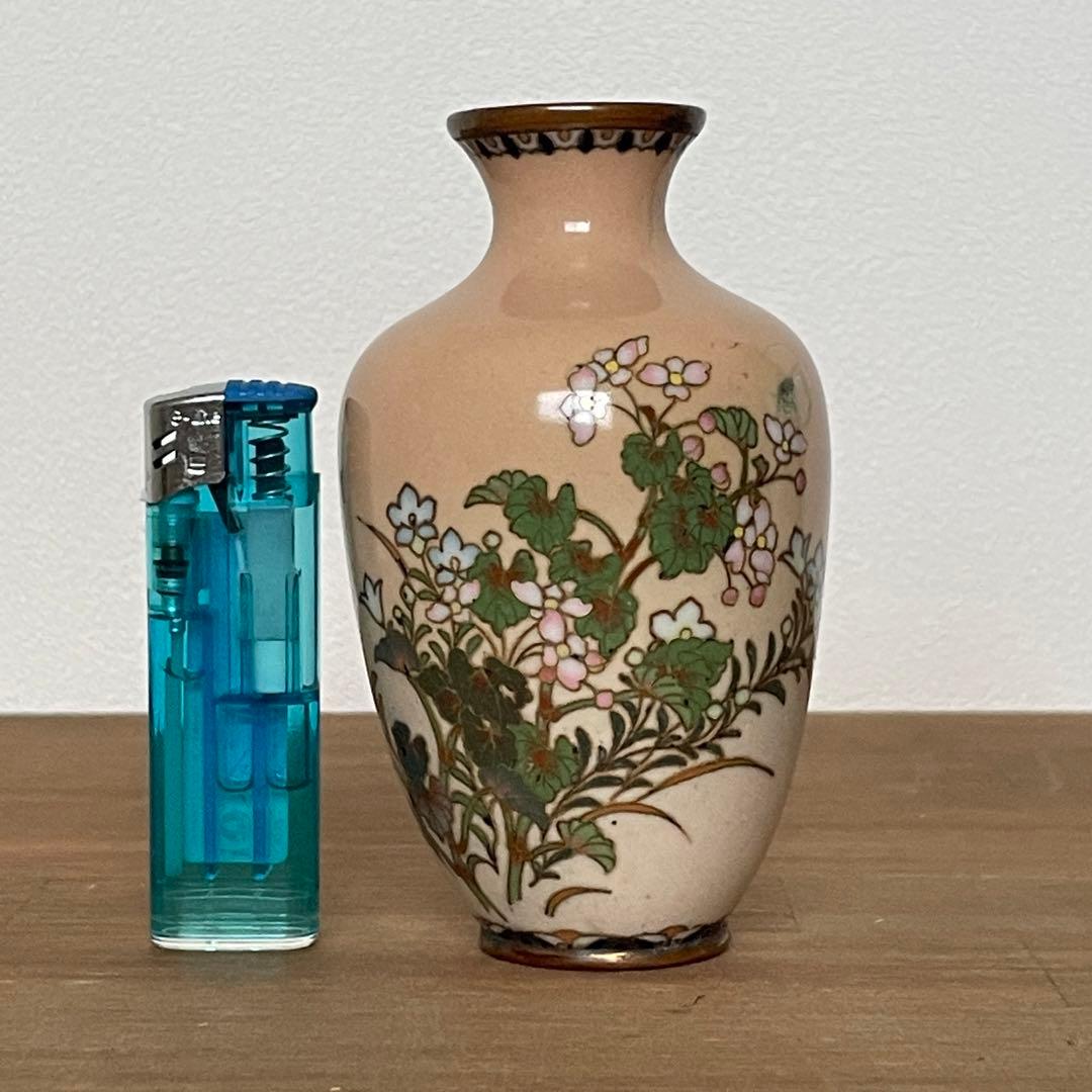 明治期　尾張　七宝　花文　銀線　植線　花瓶　小花瓶　小瓶　七宝焼　壷　花入