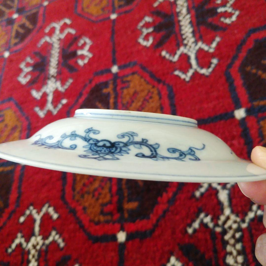 古伊万里 染付 蓮台梵字唐草文皿 大明成化年製 中国青花 古染付 アンティーク