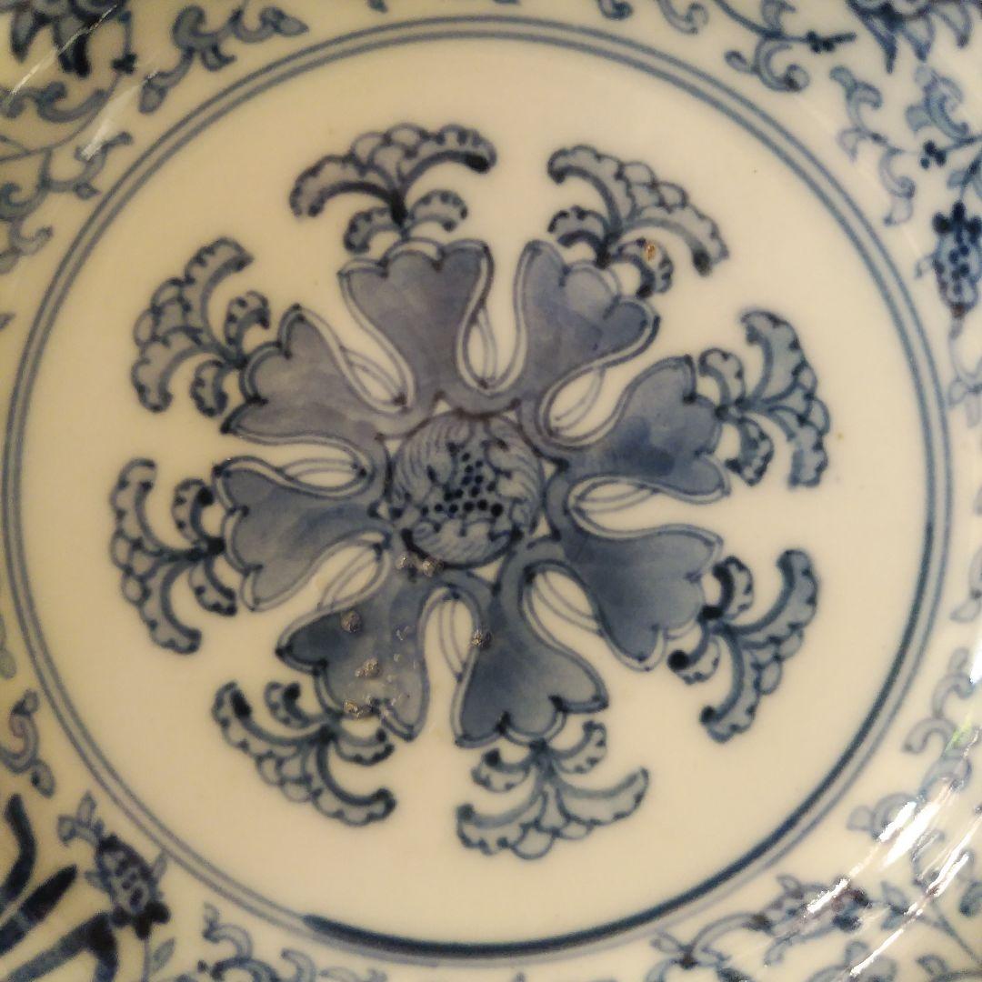 古伊万里 染付 蓮台梵字唐草文皿 大明成化年製 中国青花 古染付 アンティーク