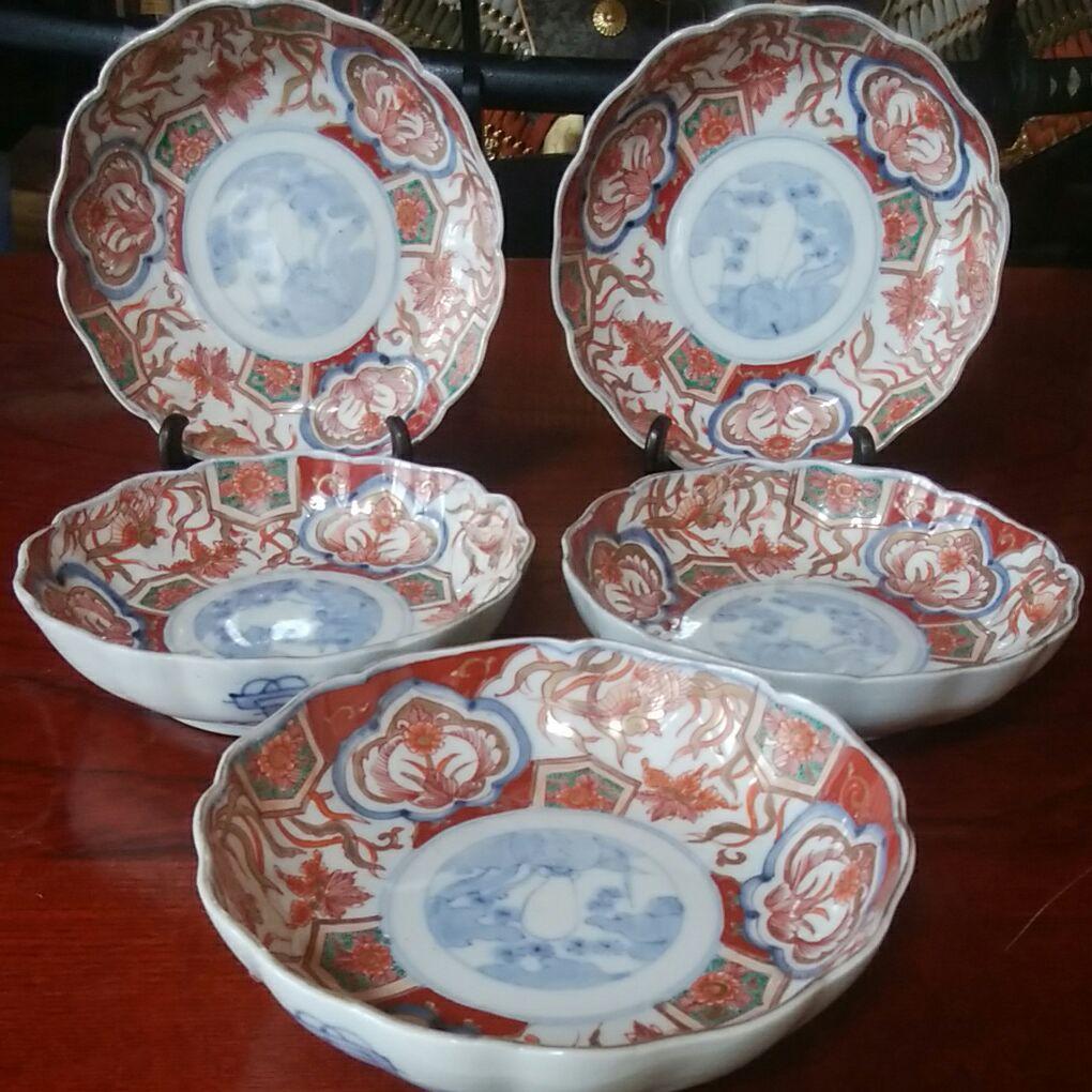 145  古伊万里　金彩錦染付　膾皿　5客