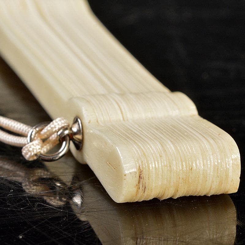 中国　獣骨製　細密彫刻　扇子　合せ箱　M　R5726