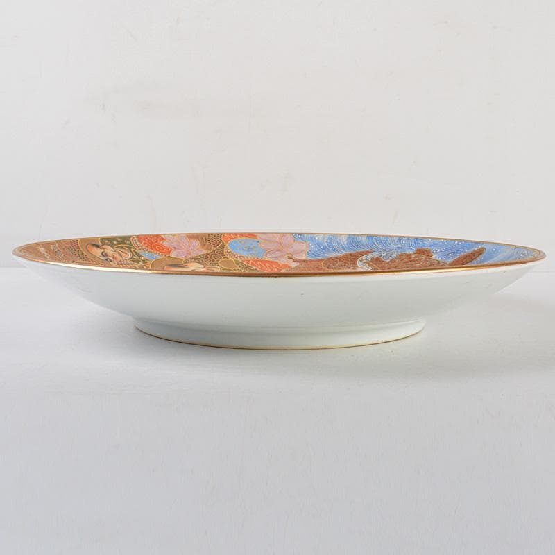 九谷焼　色絵金彩　人物魚文　大皿　飾皿　直径約36㎝　在銘　V　5780C