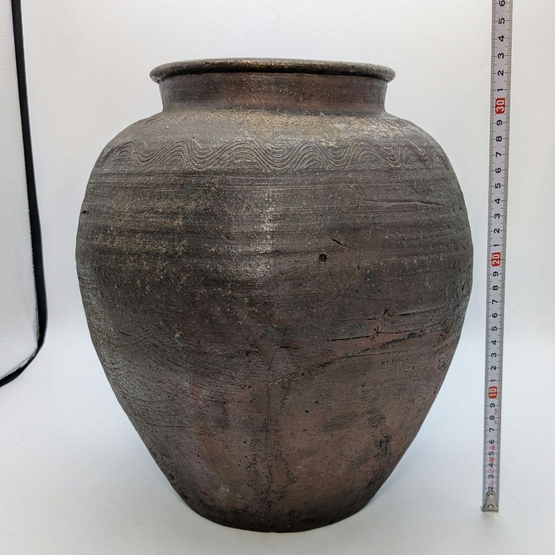 室町末期～江戸初期 古備前 波状文壷 壺 備前焼 つぼ 置物 飾り物 造花用花入