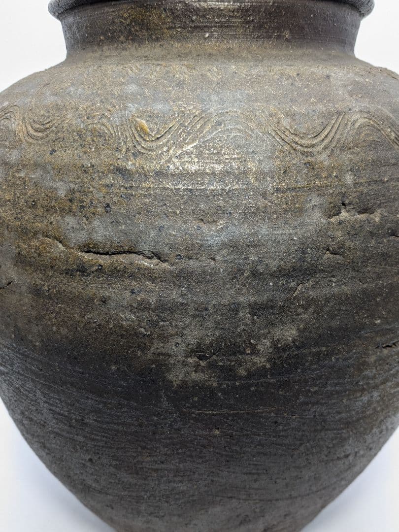 室町末期～江戸初期 古備前 波状文壷 壺 備前焼 つぼ 置物 飾り物 造花用花入