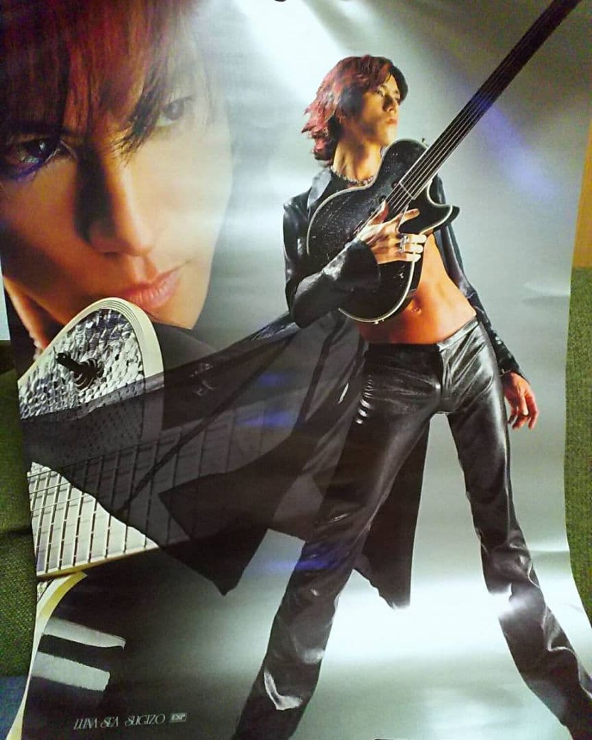 SUGIZO非売品ESP最高傑作ポスター革ジャケット革パン美ボディー腹筋ヘソ出し