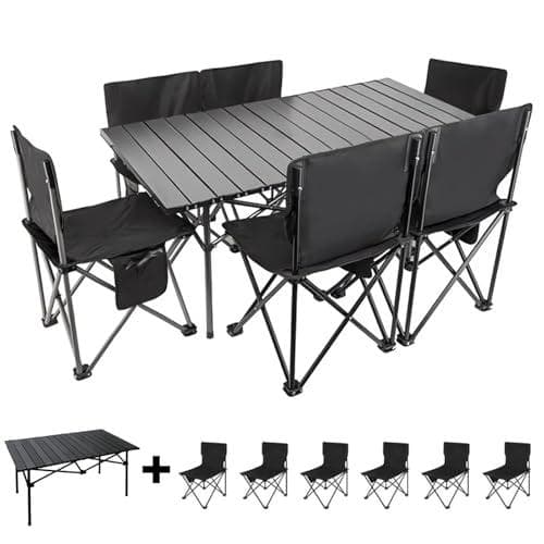 アウトドア バーベキュー テーブルセット 7点 チェア6脚とテーブル 収納袋付A