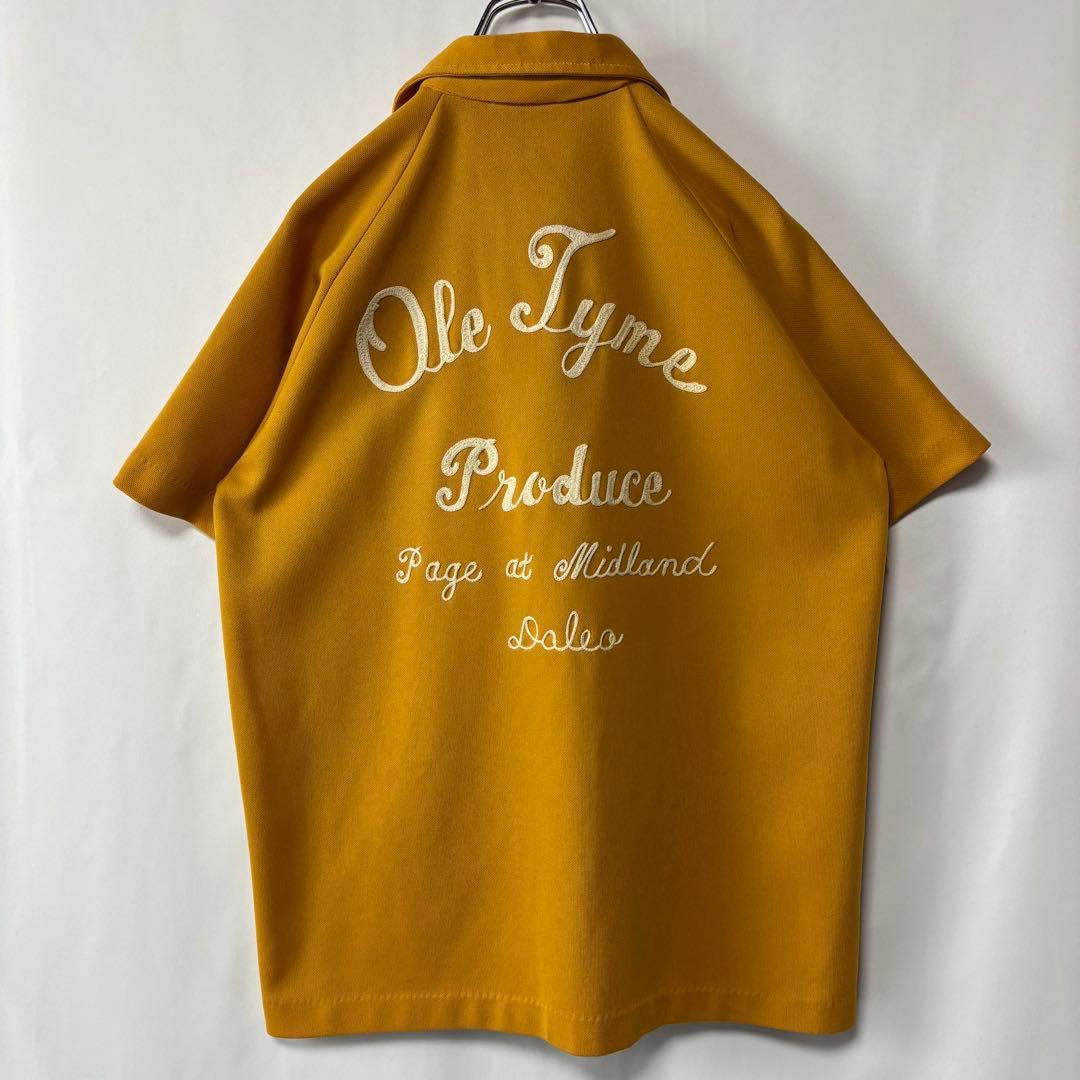 ANGEL TOWN ハーフジップ　ボーリングシャツ　イエロー　刺繍　サイズ38