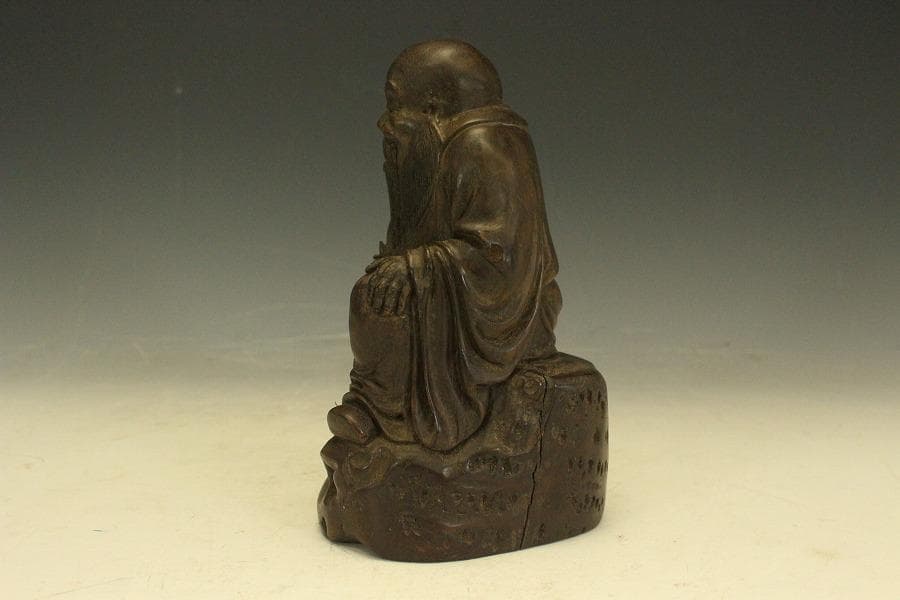 中国美術 竹根 刻 如意手 寿老人 置物 高15.8cm(A270)
