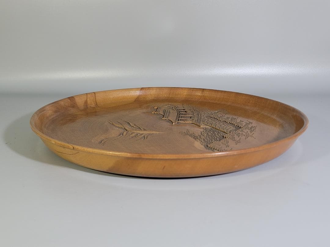 銘木 一刀彫 煎茶 盆 円盆