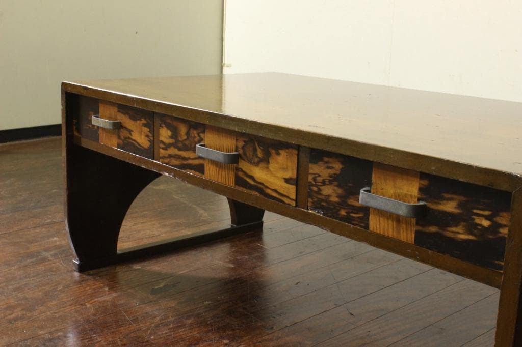 古い文机！抽斗3杯！和時代物テーブルローボードテレビ台古民家古家具作業台黒柿模様