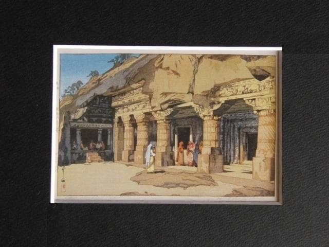 吉田博、アジヤンタ、希少な額装用画集より、新品高級額装付、状態良好