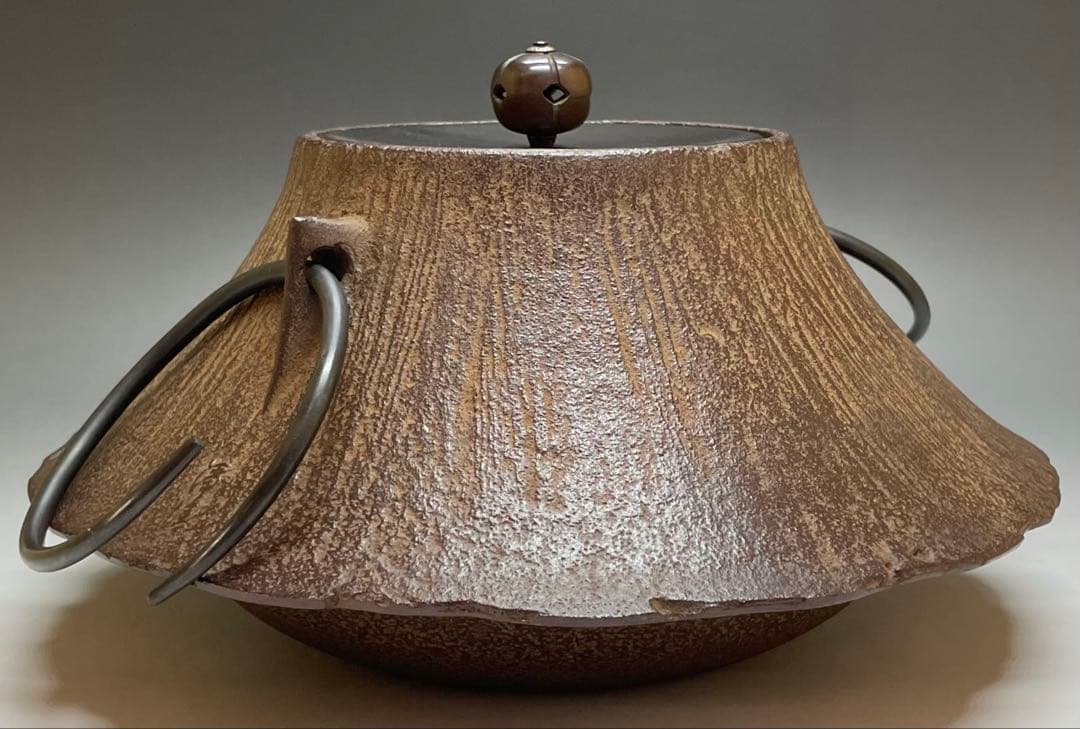 人間国宝　佐藤浄清　茶釜　雪景地紋　富士釜　釜釻　共箱　X803