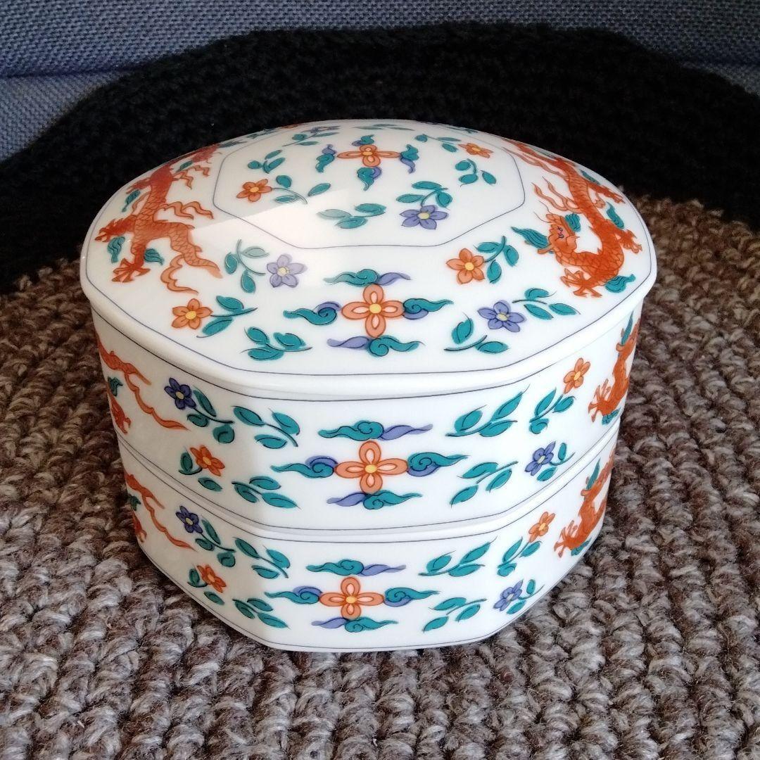 最終値下げ　中国骨董　旧蔵唐物陶磁器赤絵細工龍雲紋八角型二段重箱在銘希少珍貴新品