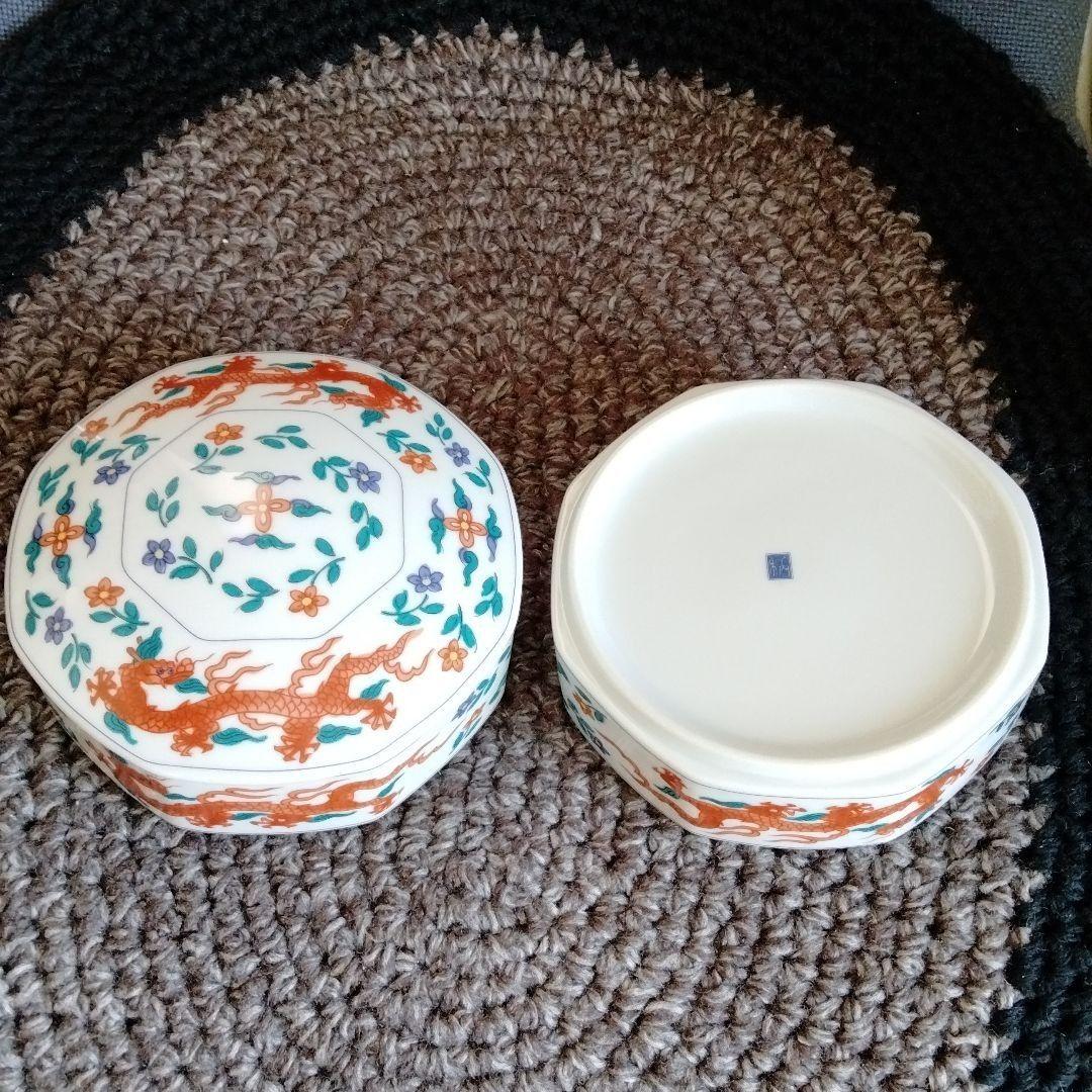 最終値下げ　中国骨董　旧蔵唐物陶磁器赤絵細工龍雲紋八角型二段重箱在銘希少珍貴新品