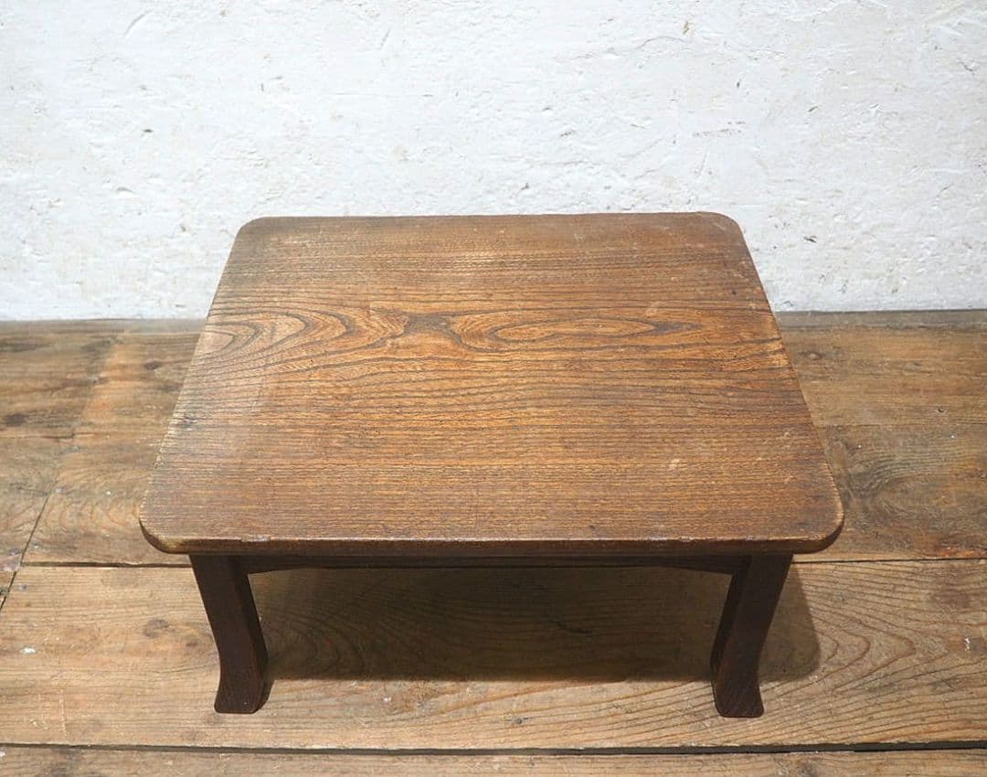 1382 栗の一枚板　レトロなローテーブル　文机　陳列台　展示台　アンティーク