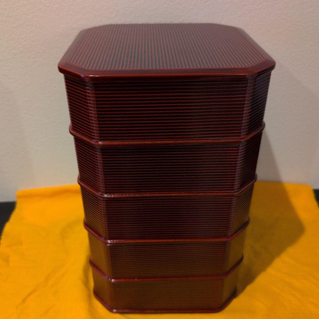 輪島塗 塗師大家静峰造 面取 縁高重 5段重 共箱