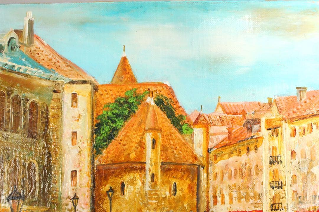 No4424 額装　鈴木久美子「湖のヴァカンス」油彩画　黄袋/畳箱付　送料無料