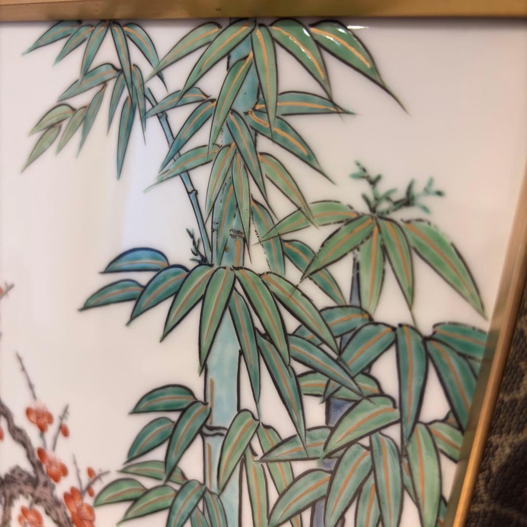 掛軸 陶磁画 応接間 玄関 茶室 書斎 装飾品 工芸品 置物 雀 鶉 梅 竹