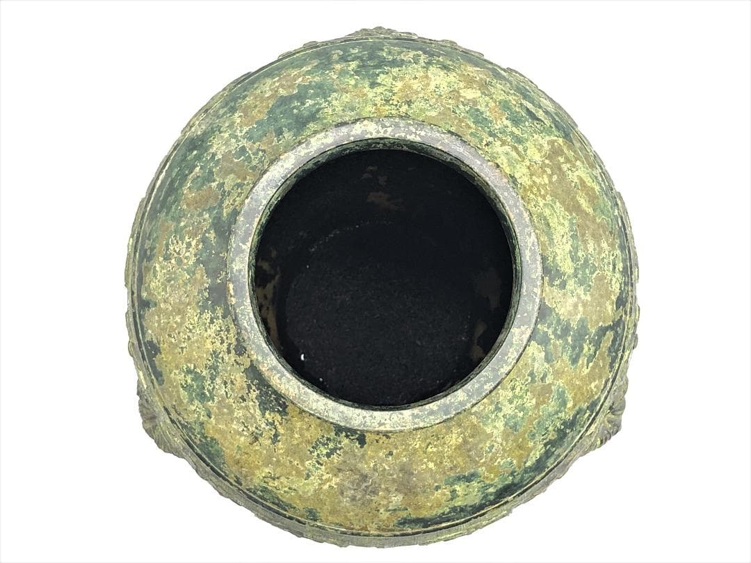 【 高岡銅器製浜物　花生 】　倣中国古代鳳文銅壺　江戸末頃