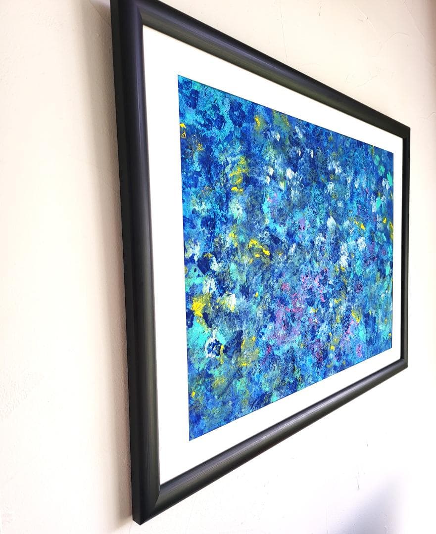 石垣の海に生きた証 / 抽象画 46×63㎝ A2 額縁セット 原画のみ モダン