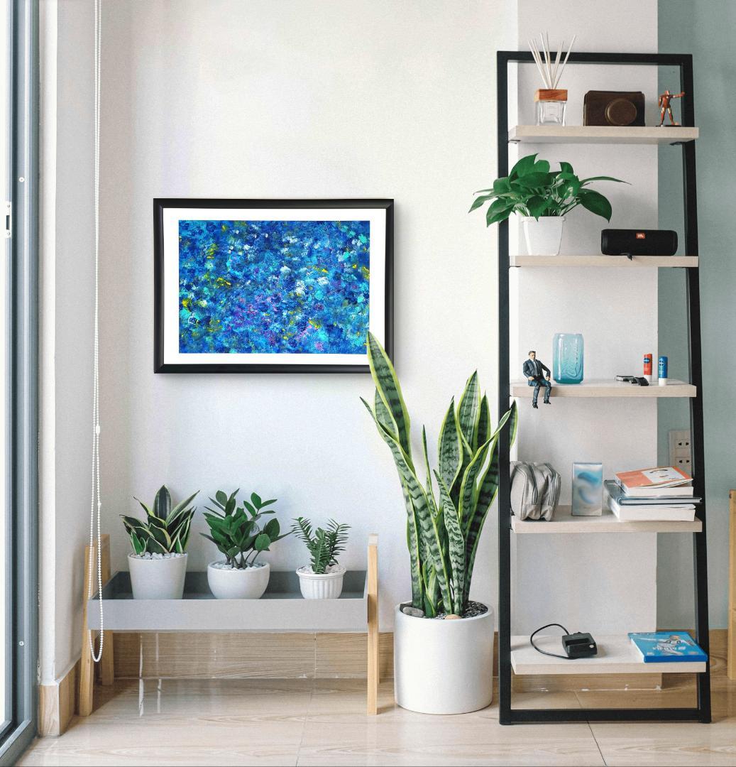 石垣の海に生きた証 / 抽象画 46×63㎝ A2 額縁セット 原画のみ モダン