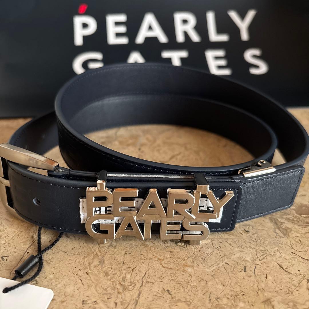 パーリーゲイツ　PEARLY GATES レザーベルト　白　ネイビー　紺　 L