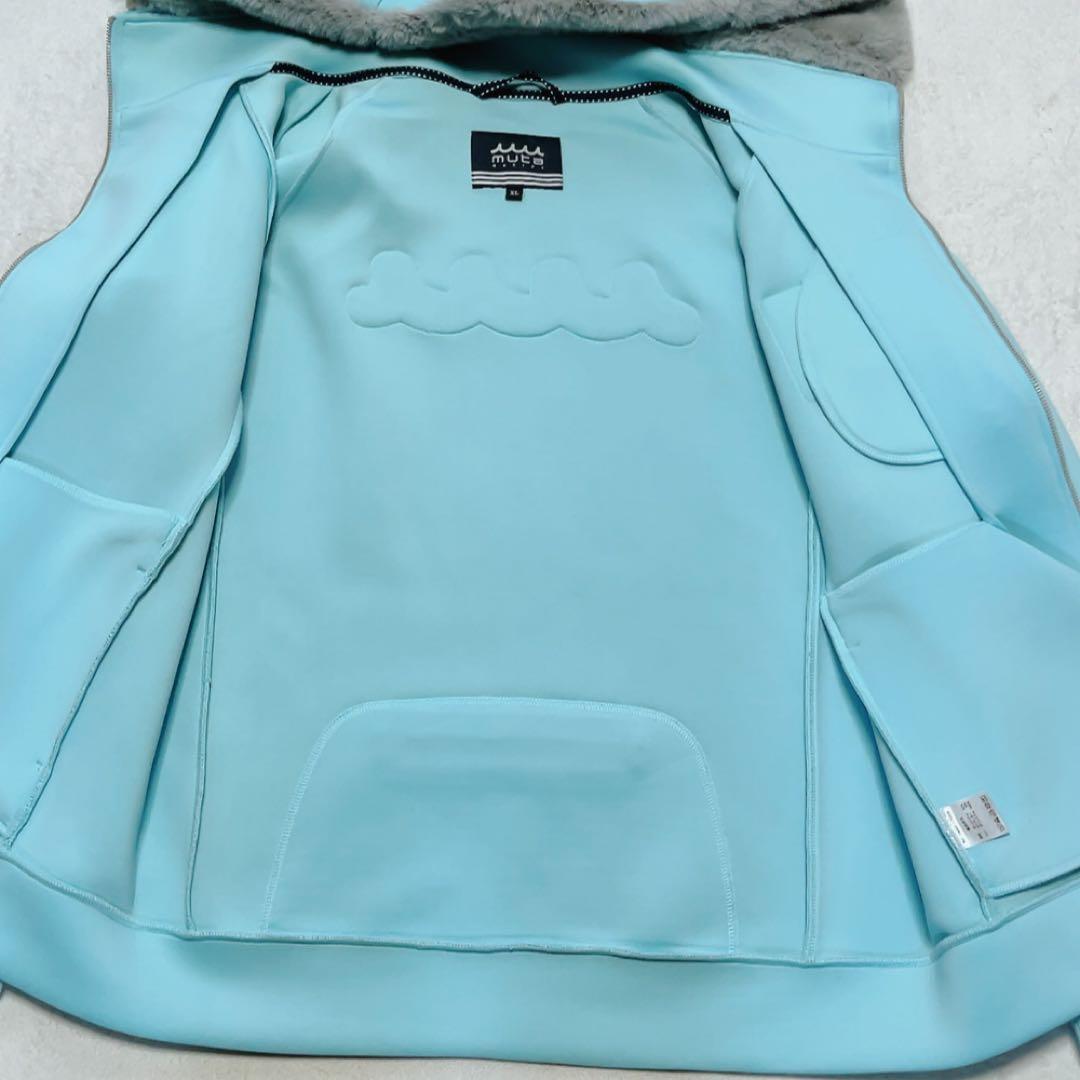 極美品　ムータ マリン ボンディングパーカー　ファー　フード　ブルー　XL