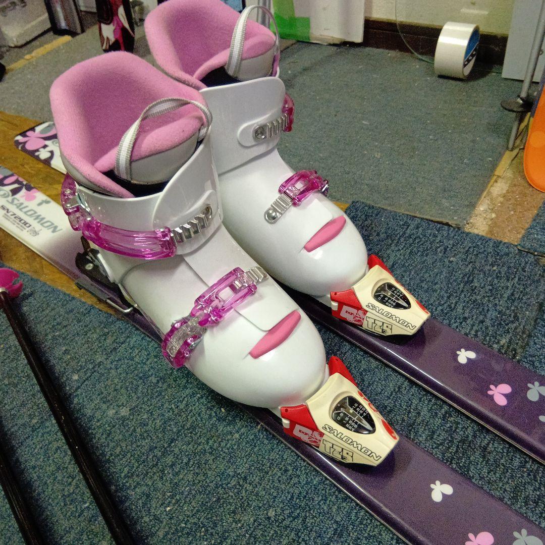 サロモン140cmメンテナス済 靴24cm、ストック付 ホットWAX済