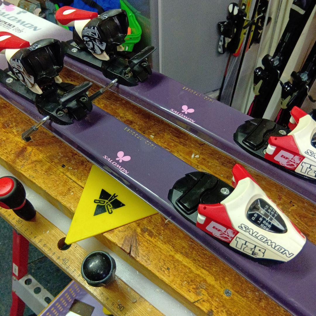サロモン140cmメンテナス済 靴24cm、ストック付 ホットWAX済