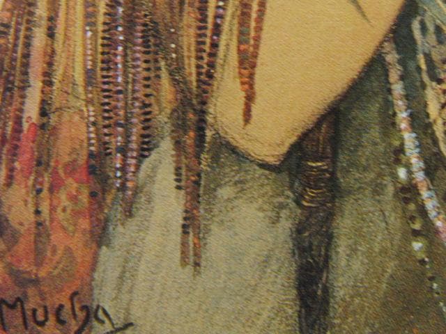 アルフォンス・ミュシャ、花と羽根を飾ったインディアンの女