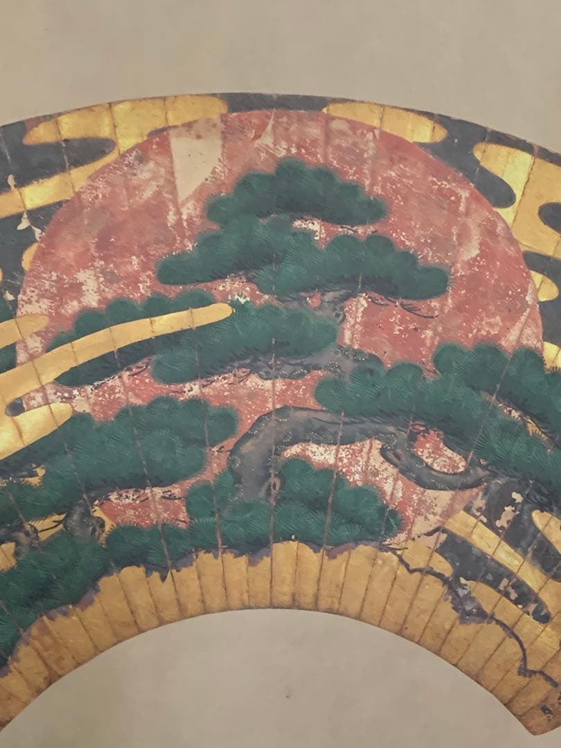 【希少】 日本画　掛軸　扇　扇子　松　太陽