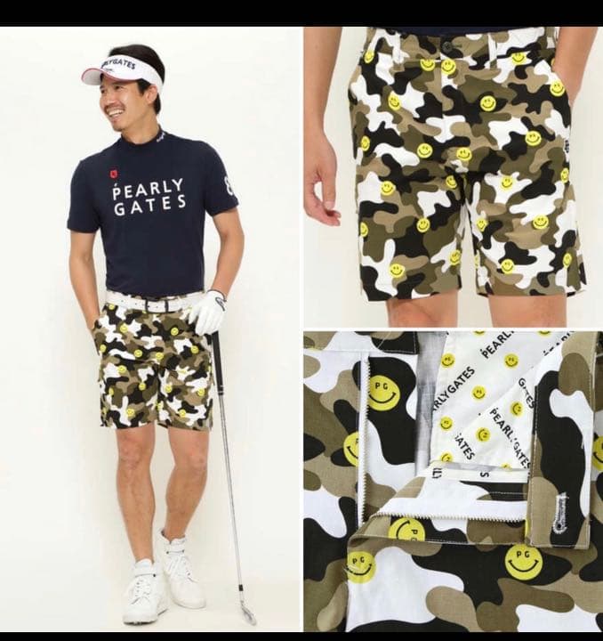 人気完売パーリーゲイツストレッチリップ カモ×ニコプリントショートパンツサイズ6