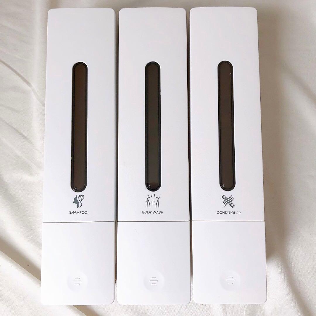 シャンプーボトル 3室 壁掛け 各400ML 簡単補充 残量確認 ホワイト