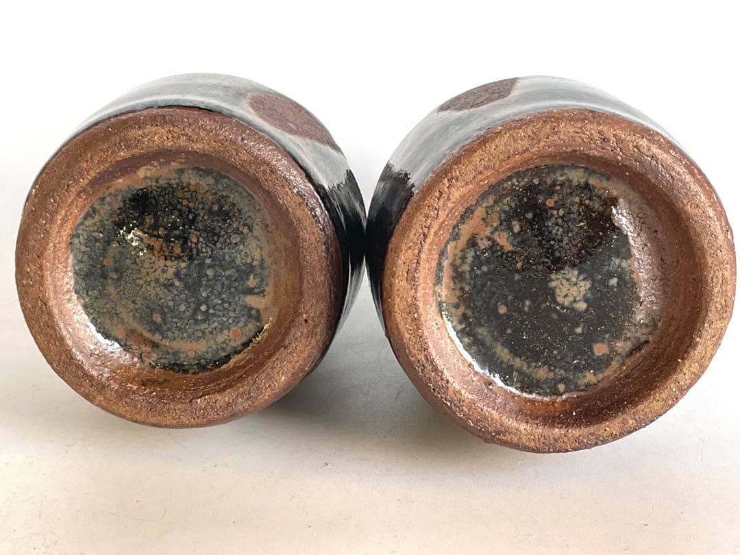 陶芸家　人間国宝　濱田庄司　浜田庄司　酒器　徳利　一対　共箱　指描　鉄釉　民藝