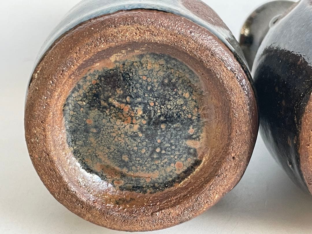 陶芸家　人間国宝　濱田庄司　浜田庄司　酒器　徳利　一対　共箱　指描　鉄釉　民藝